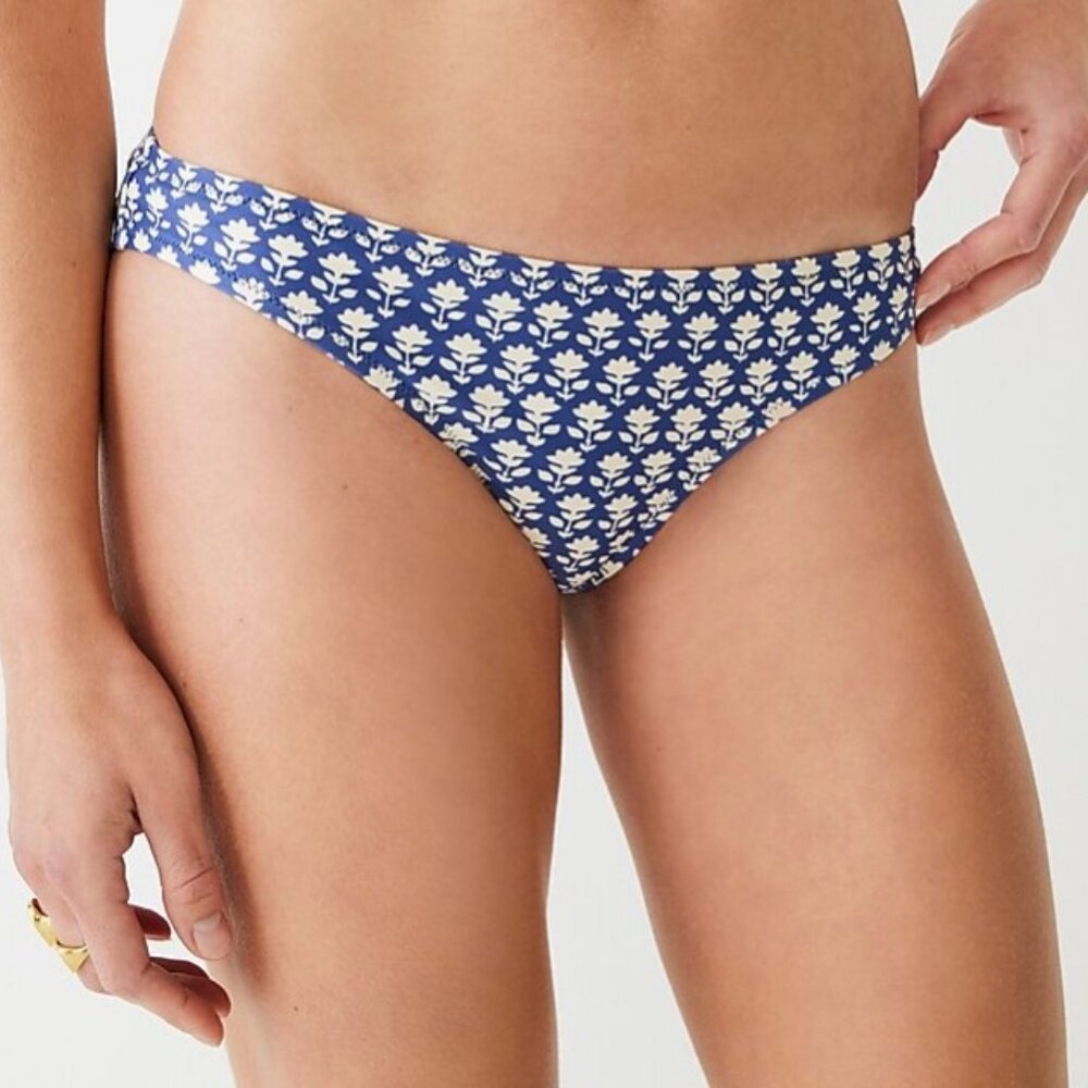 J. Crew Hipster Full-coverage Bikini Bottom in Blue Stamp Floral